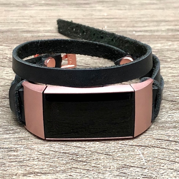 Black Double Wrap Rose Gold Charge 4 Leather Strap - Picture 8 of 8